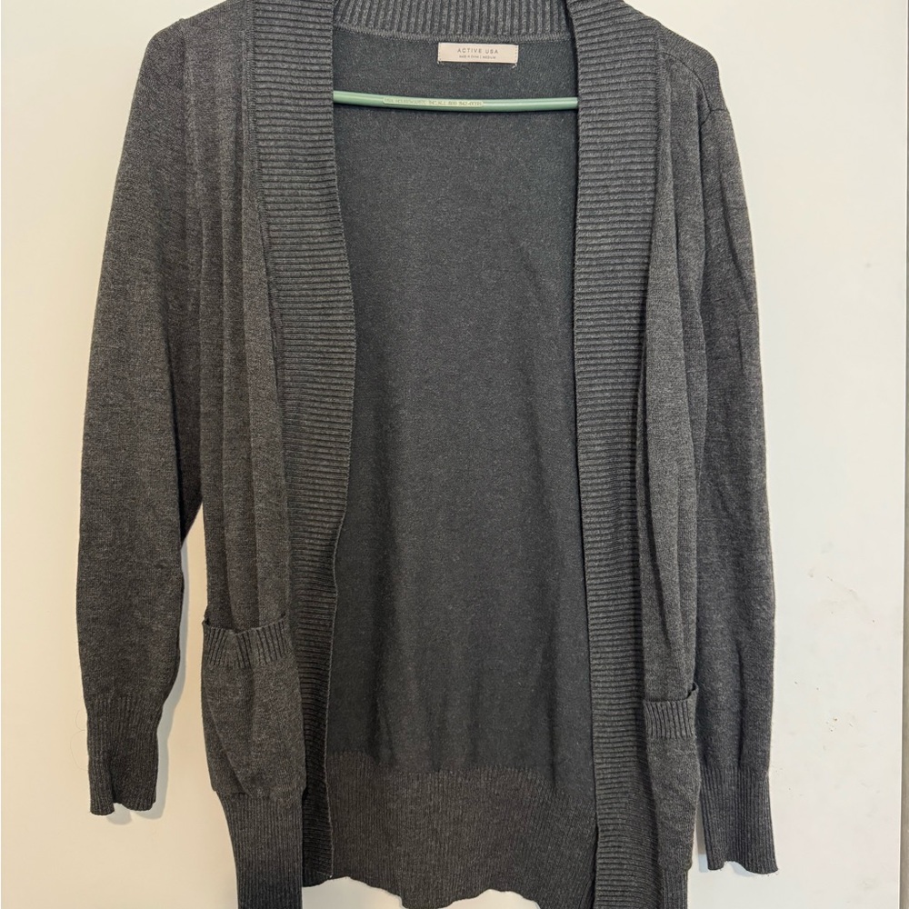 Active USA Dark Gray Open-Front Ribbed Cardigan